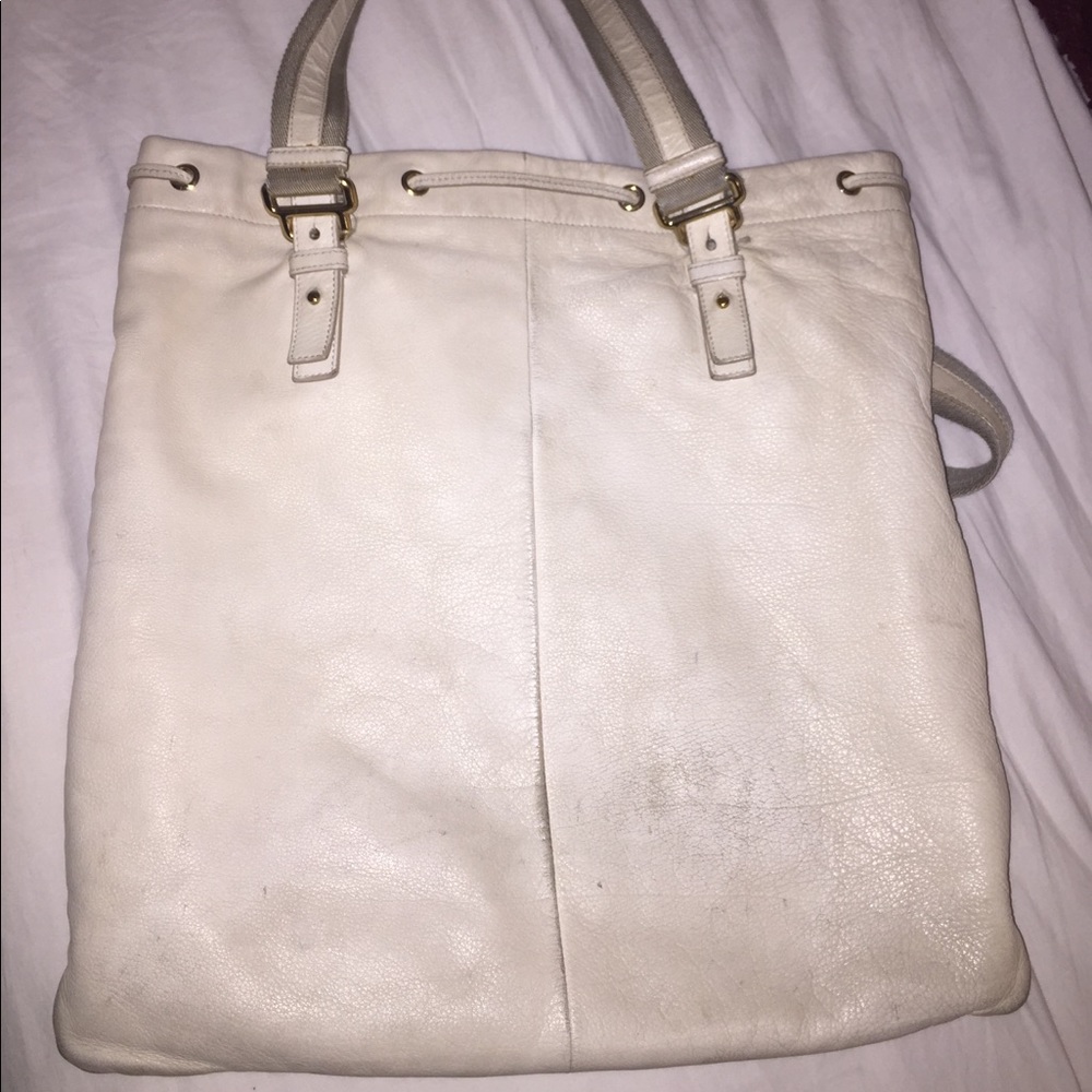 YSL White Studded Soft Leather Tote - Picture 6 of 8